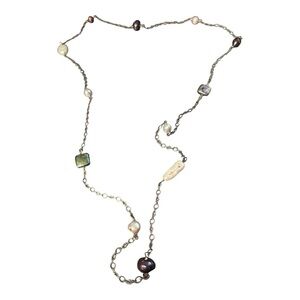 Vintage Fresh Water stones / Pearl hand knotted chain. Chain 14.5” drop VTG